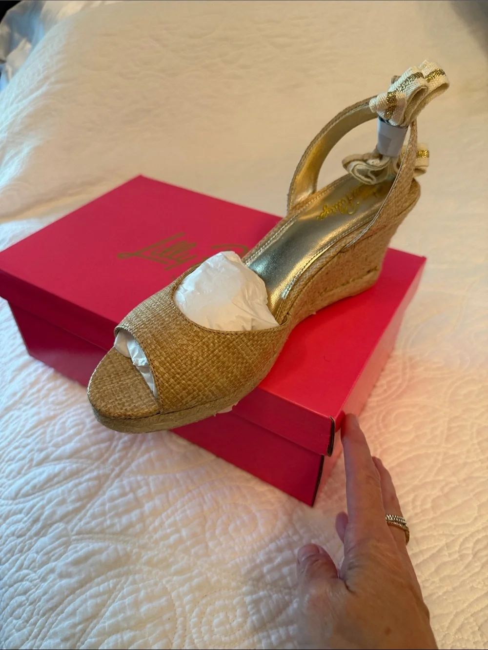 Lilly Pulitzer Metallic Gold Wedge Espadrilles